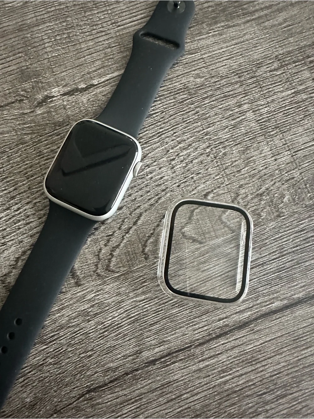 Apple Watch Series 8 - Platinum W/ Black Sports Band, Charger, Screen Protector